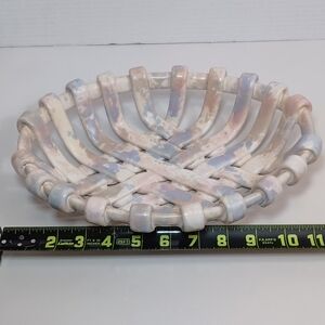 Vintage Hand Woven Ceramic  Multi-color Pastel Basket By Lydia. Marble Glaze.